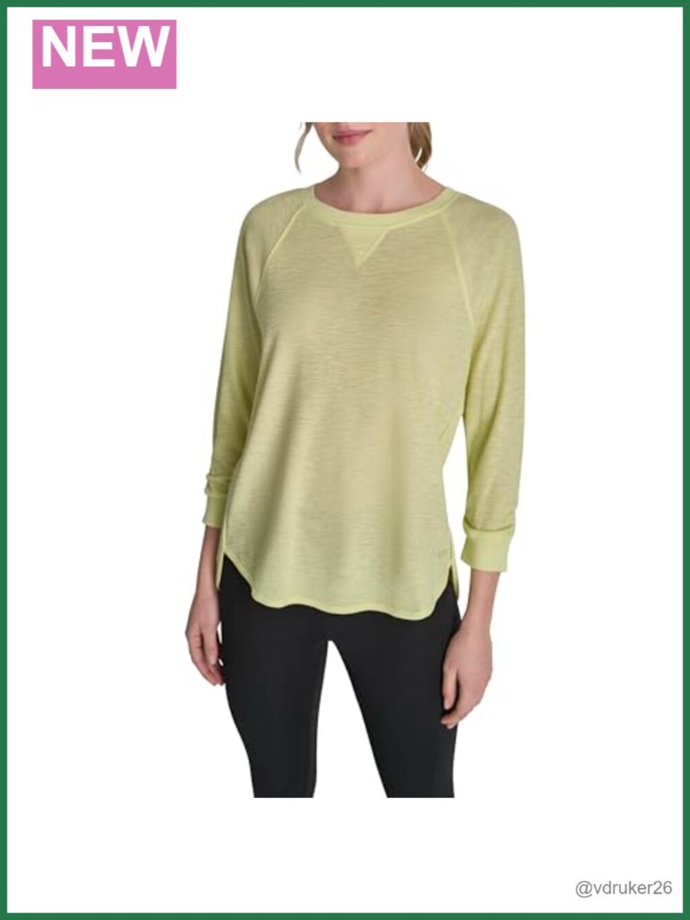 Mini Waffle 3/4 Sleeve V-Neck Inset T-Shirt